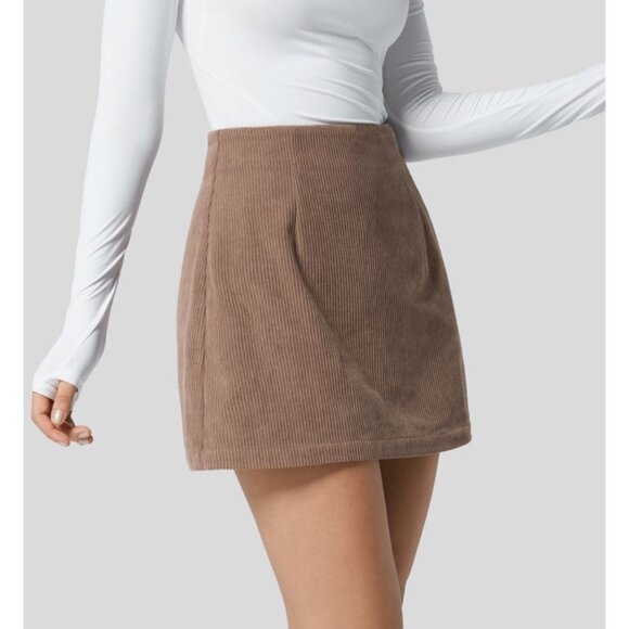 Halara High Waisted Corduroy Casual Skirt Sz Small Tan Invisible Zipper 2-in-1 A - Picture 1 of 10